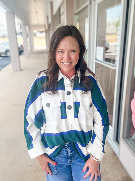 Green & White Striped Sweatshirt