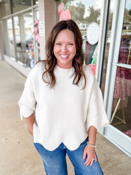 Cream Drift Scallop Sweater