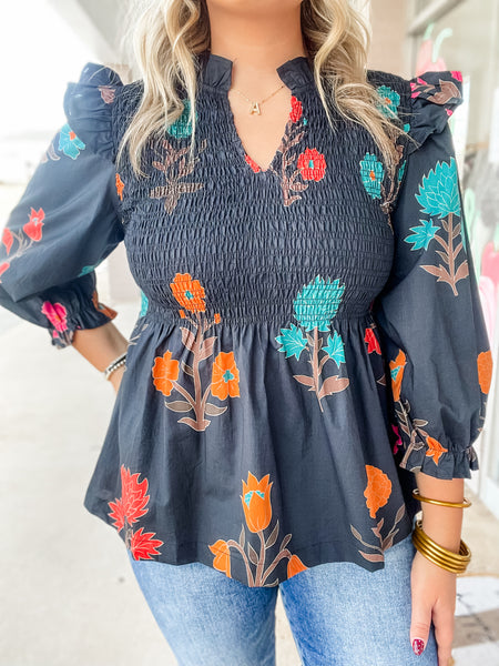 Autumn Garden Smocked Top