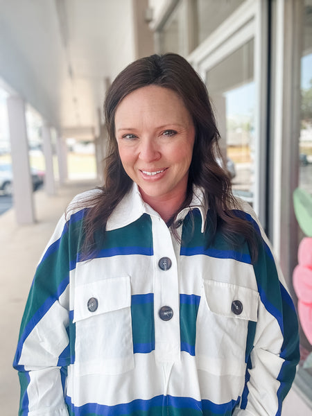 Green & White Striped Sweatshirt