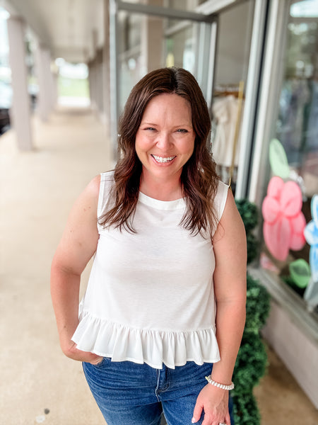 White Sleeveless Ruffle Top