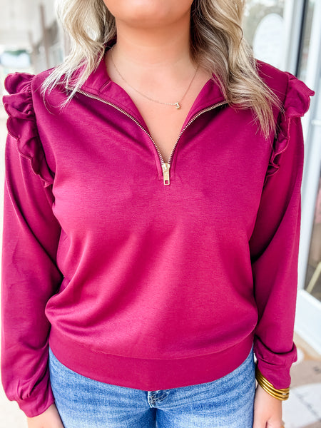 Berry Ruffle Half-Zip