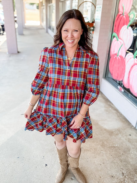 Harvest Plaid Tiered Dress