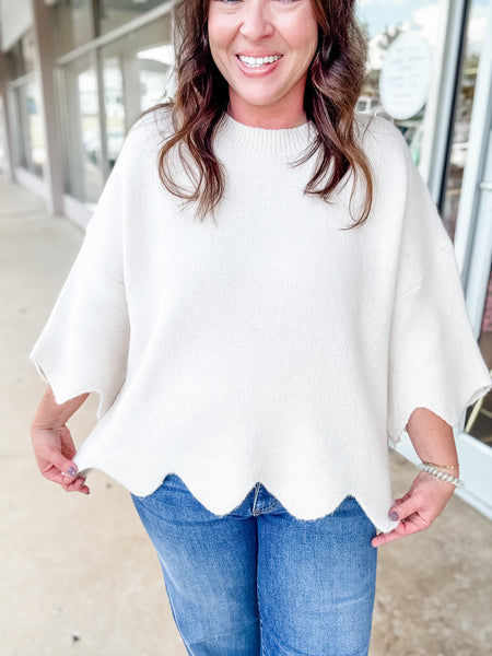 Cream Drift Scallop Sweater