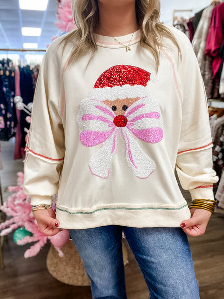Santa Sparkle Bow Sweatshirt