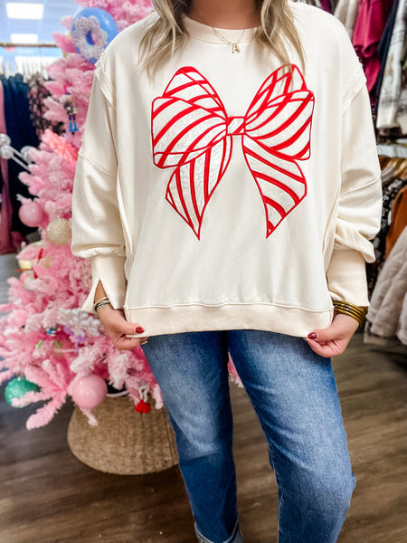 Candy Cane Bow Sweatshirt