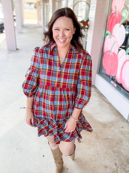 Harvest Plaid Tiered Dress