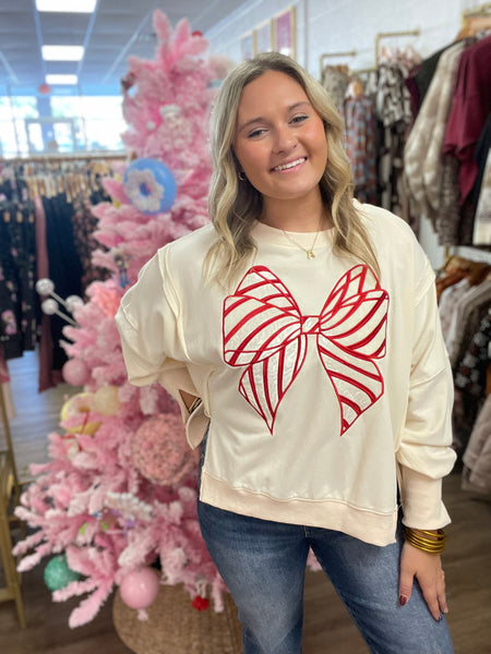 Candy Cane Bow Sweatshirt