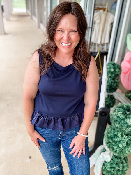 Navy Blue Ruffle Top