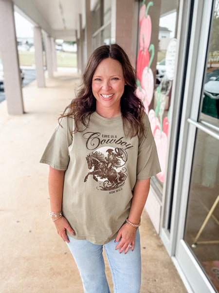 Cowboy Love Tee: Olive