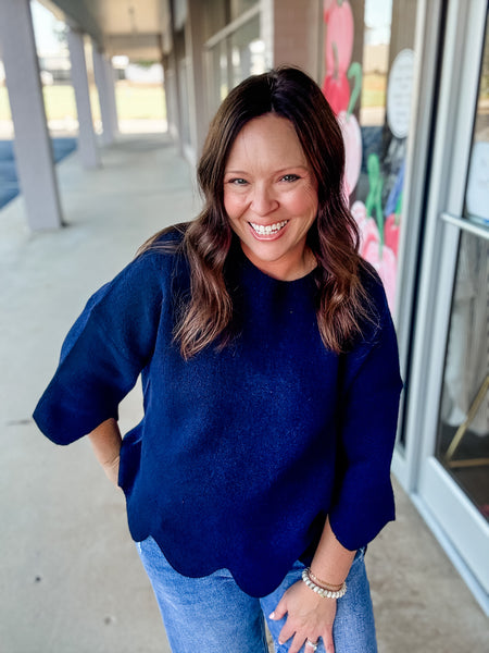 Navy Waves Scallop Sweater