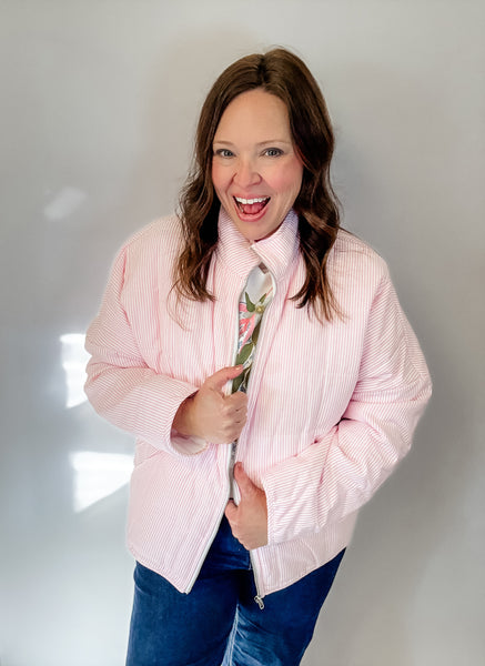 Blush Stripe Cozy Quilted Jacket