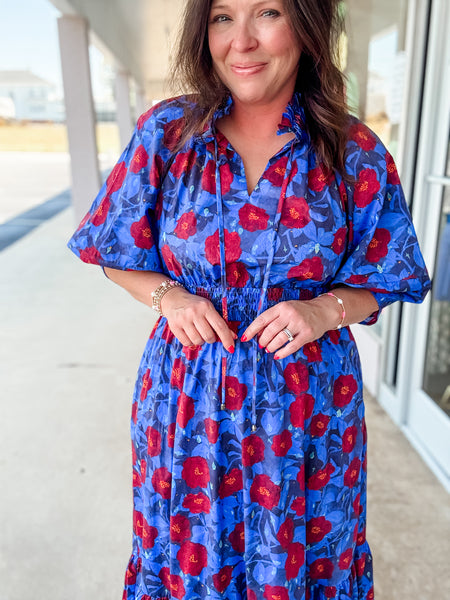Blue Tiered Floral Maxi Dress