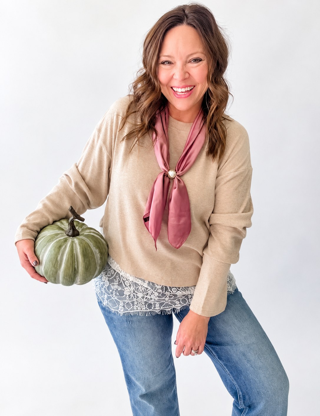 Oatmeal Lace Hem Top