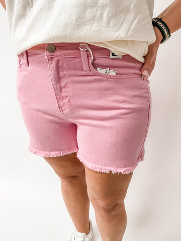 Judy Blue Light Pink Fray Shorts