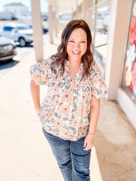 Peach & Gray Floral Top