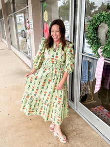 Olive Ruffle Floral Dress