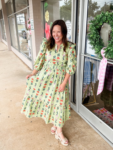 Olive Ruffle Floral Dress