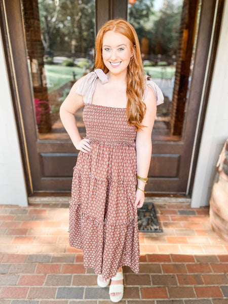 Oh So Dainty Floral Dress: brown