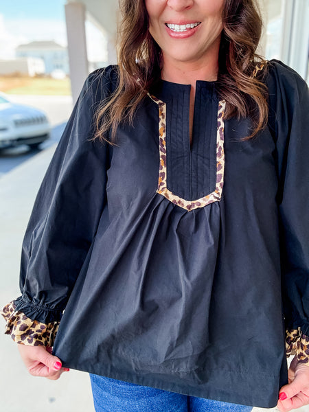 Black Leopard Top