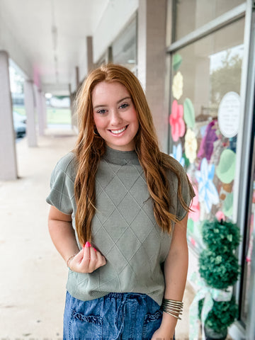 Olive Green Quilted Knit Sweater