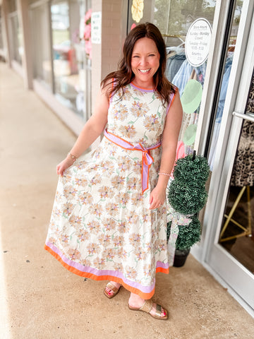 Cream Dress with Pink & Lilac Trim