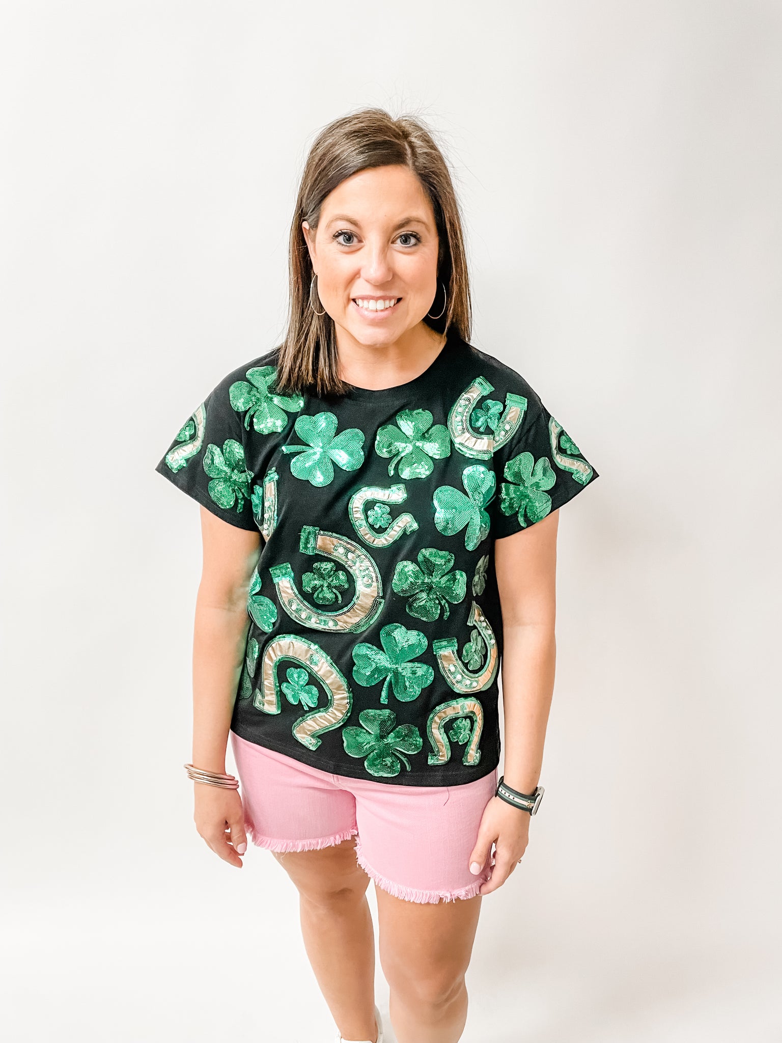 Queen of Sparkles Black & Green Horshoe Tee