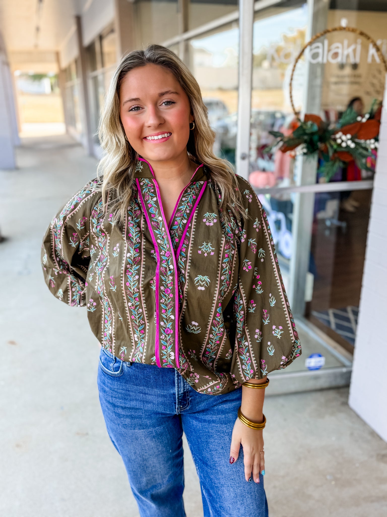 Olive Bloom Top