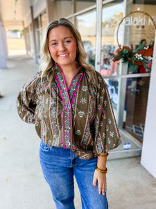 Olive Bloom Top