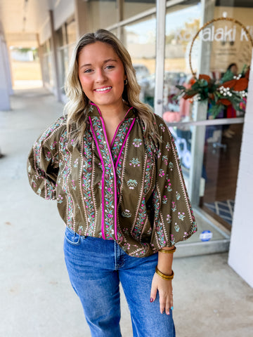 Olive Bloom Top