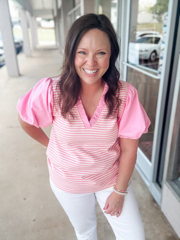 Pink Striped Bubble Top