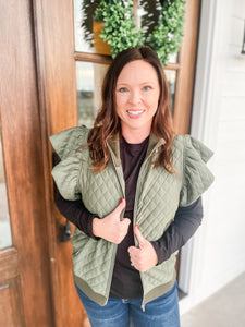 Olive Ruffle Sleeve Vest