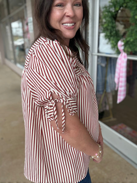 Brown Striped Button Top