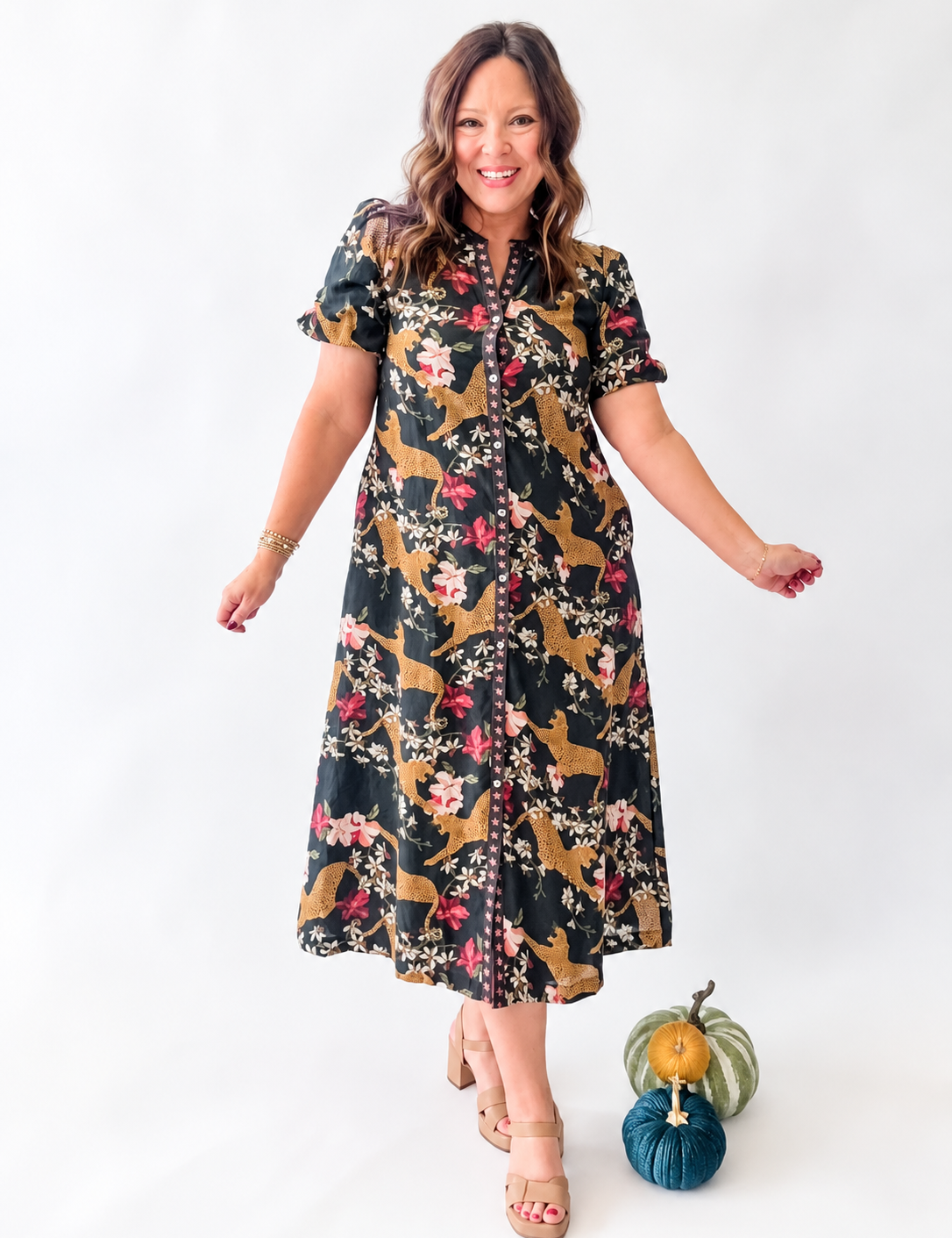 Navy Cheetah Floral Midi Dress