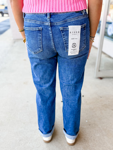 Risen Mid Rise Boyfriend Roll Up Jean