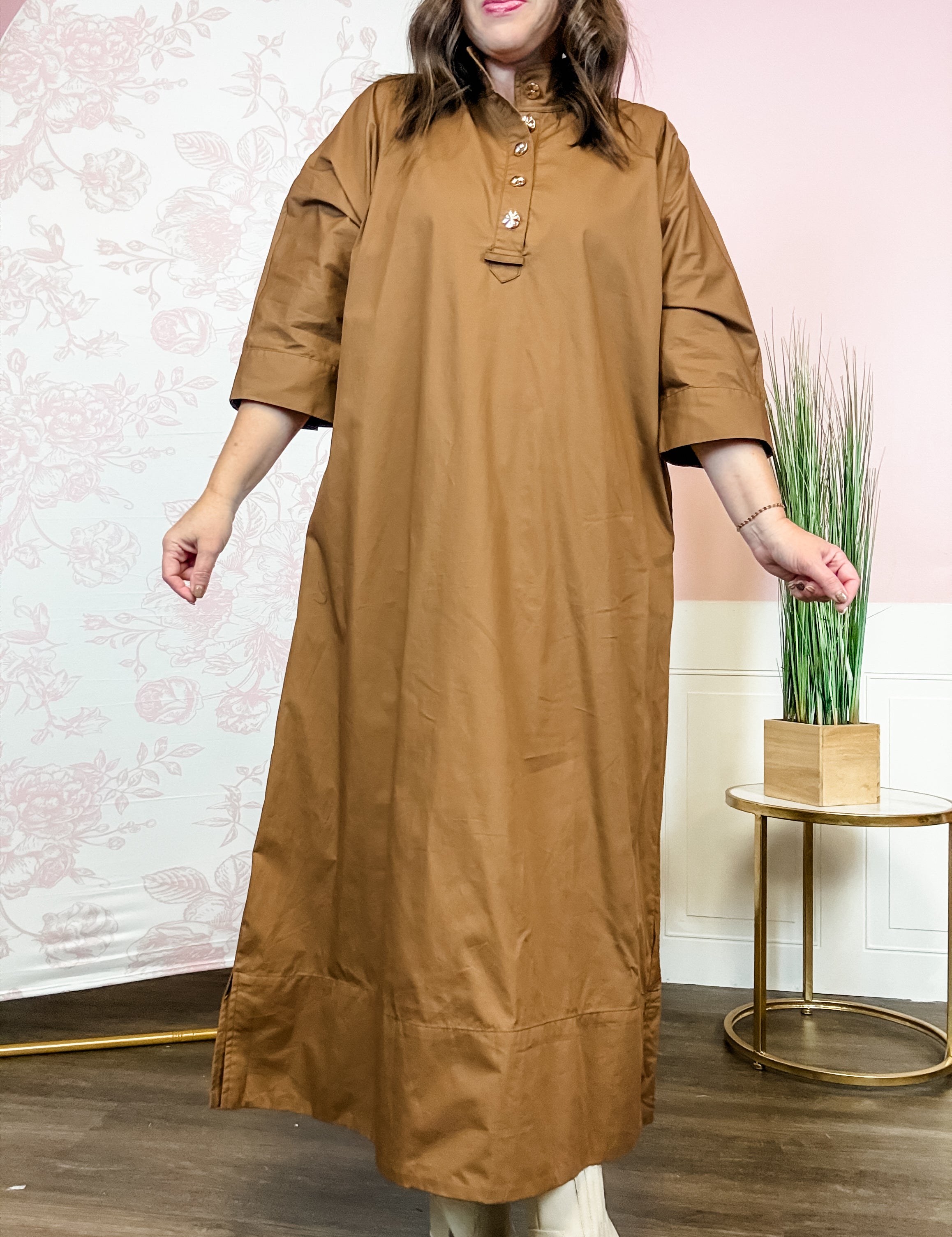 Toffee Button-Front Shirt Dress
