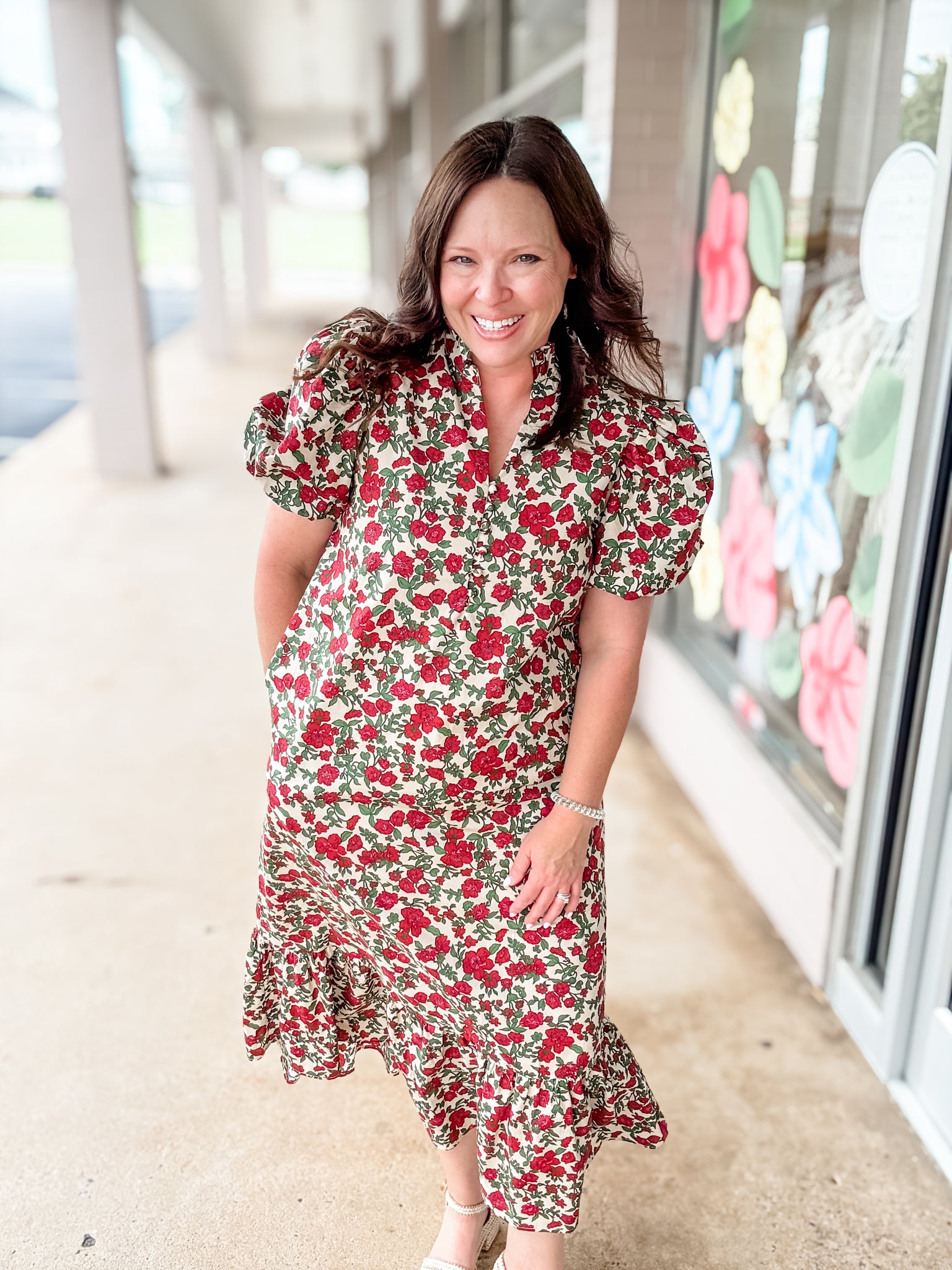 Whisper Red & Green Floral Dress