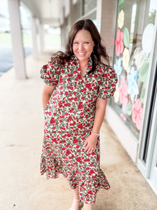 Whisper Red & Green Floral Dress