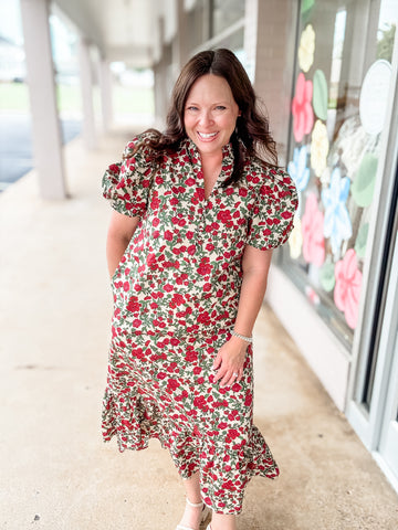 Whisper Red & Green Floral Dress