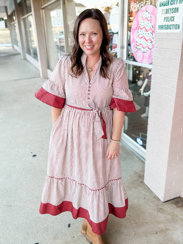 Cranberry Stripe Midi Dress