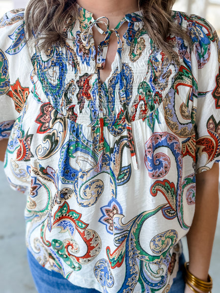 Painted Paisley Peasant Blouse