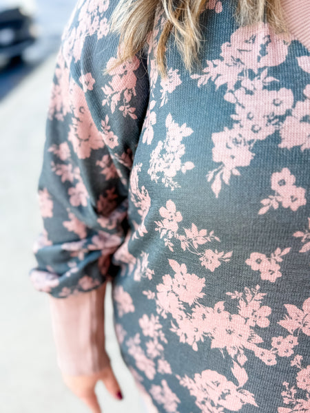 Sagewood Blossom Knit Top: Plus Size