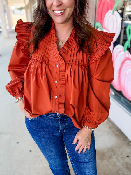 Autumn Rustic Pleats Blouse