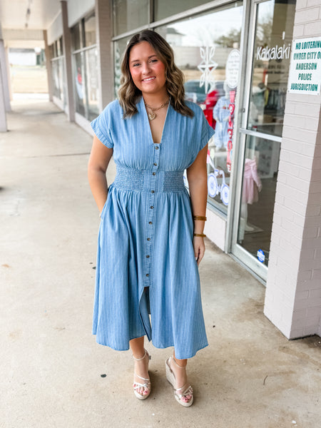 Blue Skies Button Midi Dress