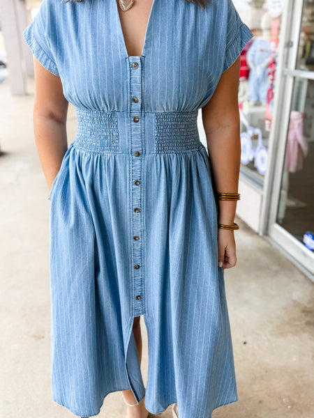 Blue Skies Button Midi Dress