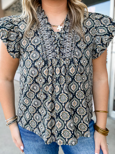Boho Mosaic Smocked Top