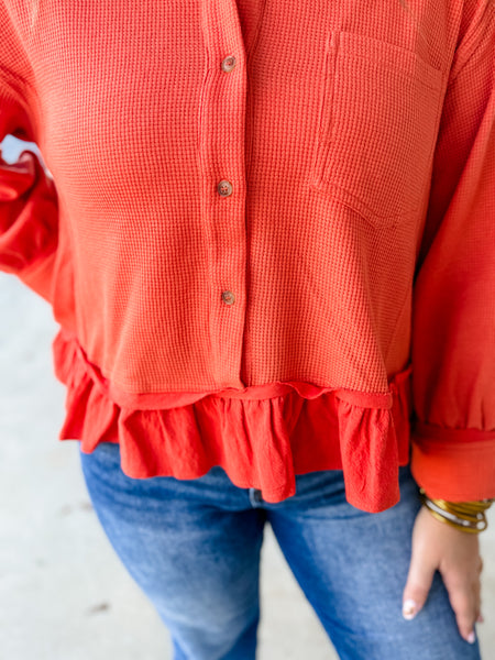 Cozy Cider Ruffle Hem Top