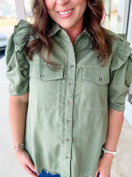 Olive Fringe Top