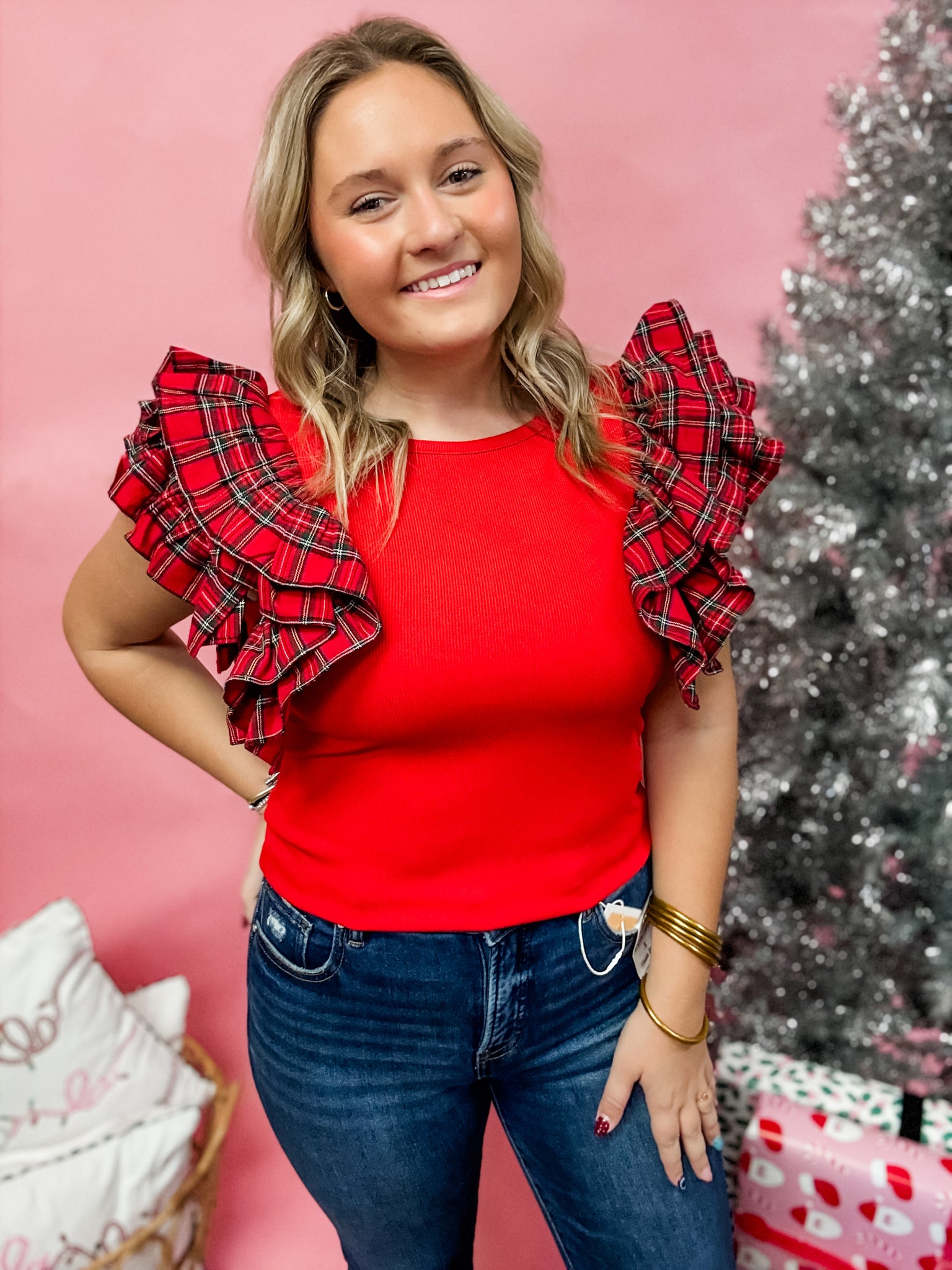 Merry Tartan Ruffle Top