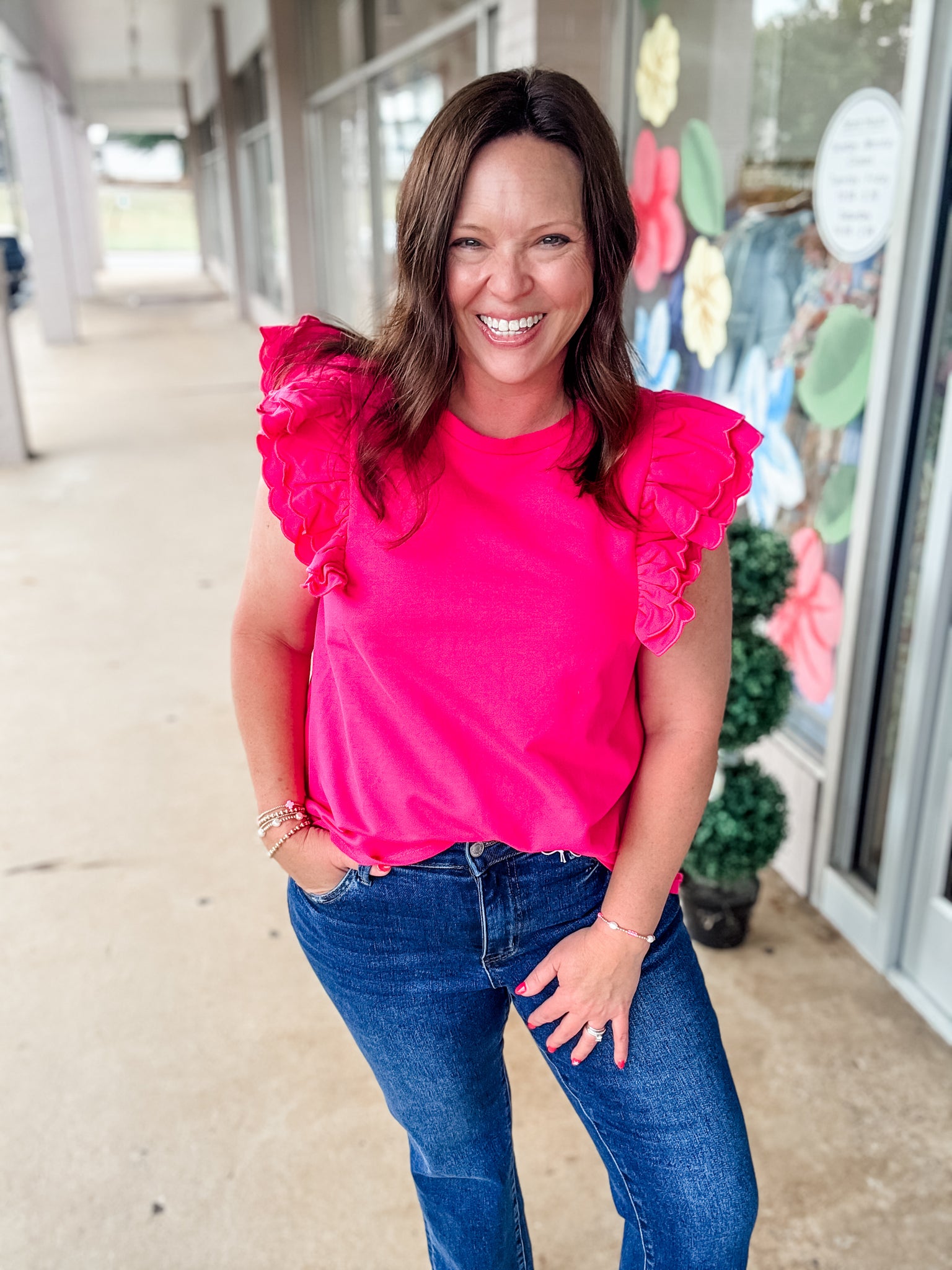 Hot Pink Ruffle Top